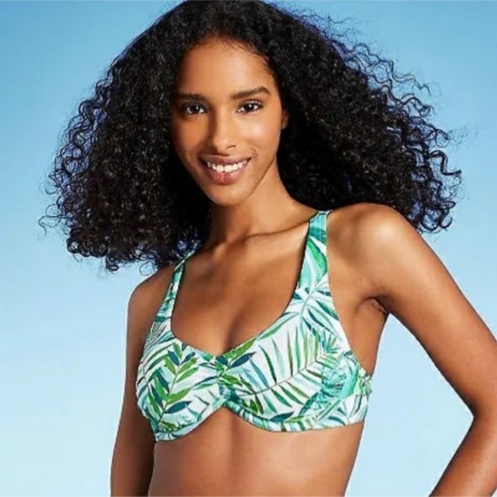 Women's Underwire Bralette Bikini Top - Shade & Shore™ Green Tropical Print